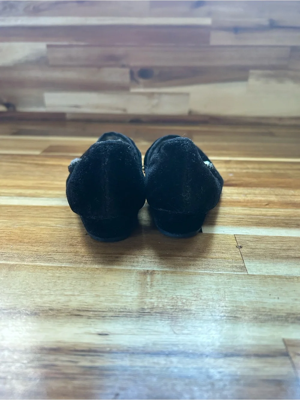 George Black Velvet Mary Jane Shoes with Gem Accent